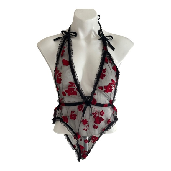 Source Unknown Other - Red and Black lingerie bodysuit with Floral Embroidery